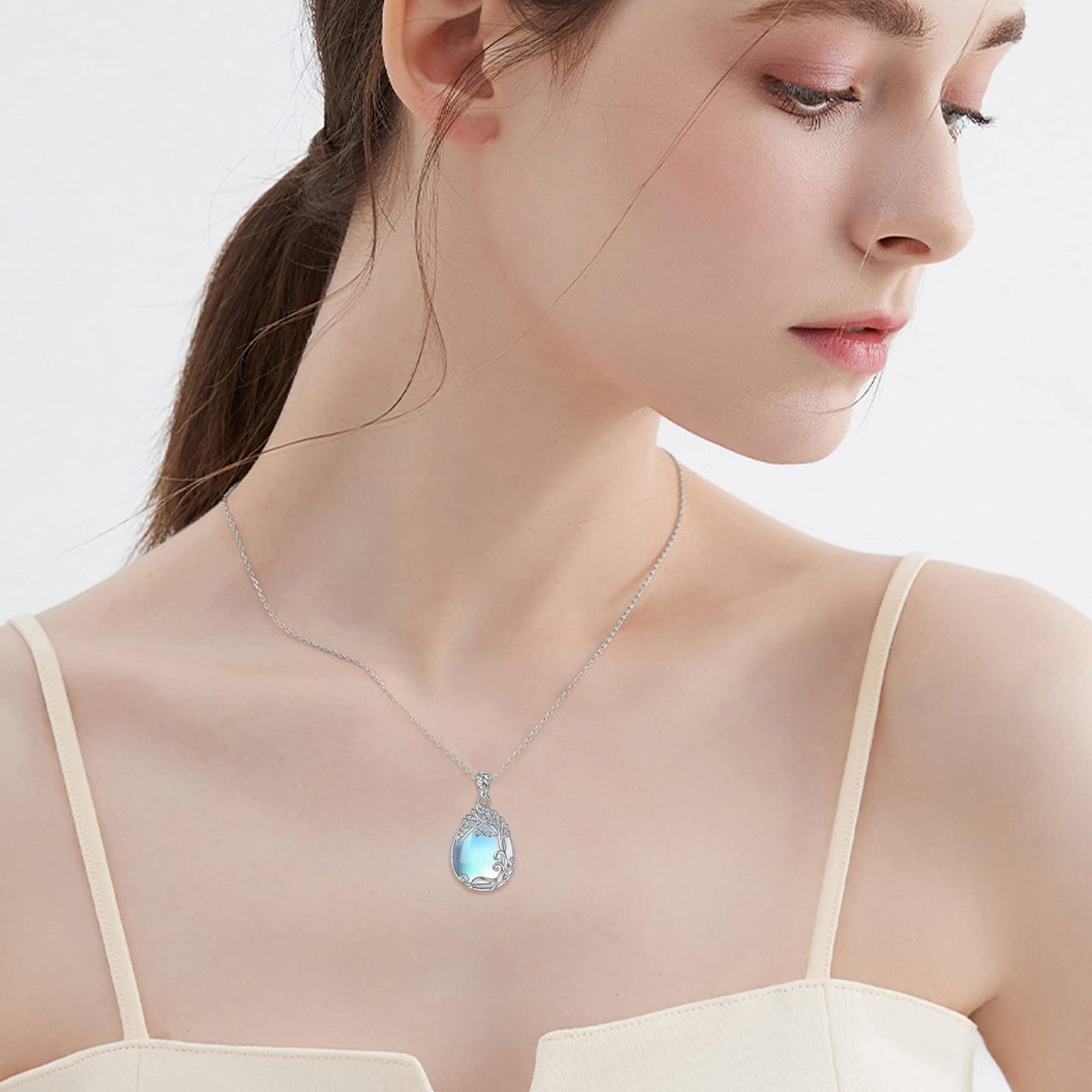 YAFEINI Moonstone Necklace Tree of Life Pendant 925 Sterling Silver Tree of Life Necklace Jewelry Gifts for Women (B-Tree of Life Moonstone Necklace)