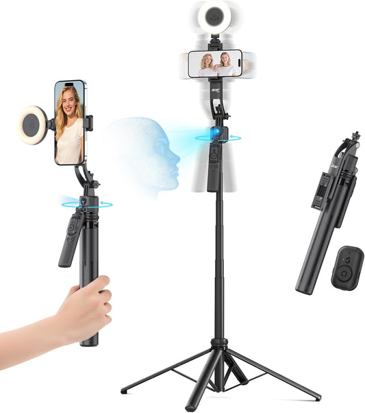 Acer 64", 360Rotating Gadget Auto Face Tracking Tripod for iPhone/Cell Phone/Android/Camera with Light and Remote, No