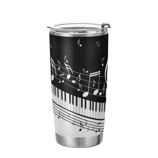 Selerdon 20 oz Piano Keys Music Note Insulated Tumbler Coffee Mug Double Wall Vacuum Travel Mug with Straw and Lid Stainless Steel
