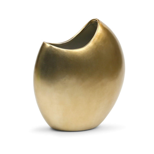 WGV Ceramic Moon Vase, Width 11"x3.5", Height 11", Crescent Gold Pot, Round Circular Bouquet Planter Terrarium for Wedding Event Office Home Decor, 1 Piece
