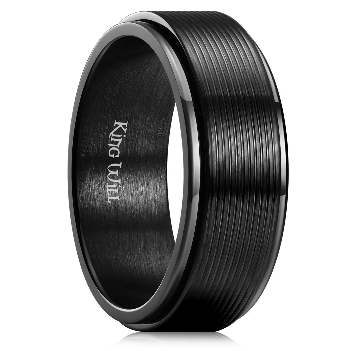 King Will Black Line Groove Mens Women 8mm Spinner Rings Stainless Steel Anxiety Fidget Ring for Women Men Polish Groove Wedding Band Fidget Ring Matte Brushed Comfort Fit 10
