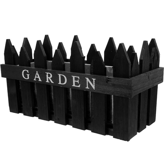 OSALADI Rectangular Wooden Planting Box Decorative Fence Flower Pot Planter for Indoor Outdoor Garden Home Décor Black Wood Material