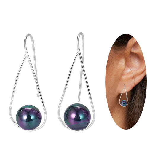 Black Pearl Earrings For Women Girls Black Freshwater Cultured Drop Earrings 925 Sterling Silver Hypoallergenic Real Pearl Earrings
