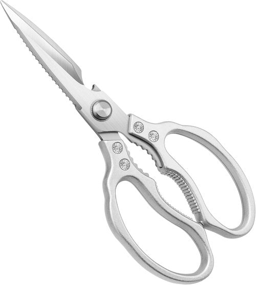 CGBE Kitchen Scissors - Heavy-Duty Multi-Purpose Shears for Poultry, Fish & Herbs | Dishwasher Safe, Silver