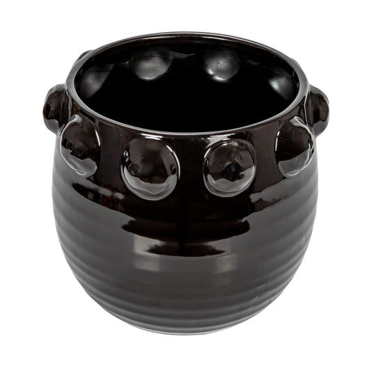 Creative Co-Op Round Terra-Cotta Planter with Raised Dots Design, Black