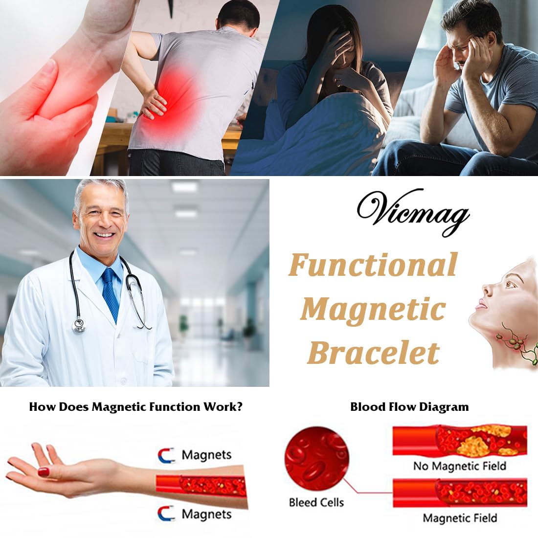 Vicmag Copper Bracelet for Men 9X Strength Magnetic Bracelet Men 99% Pure Copper with 5000 Gauss Magnets, Present Box Adjustable(Celtic Knot 2)