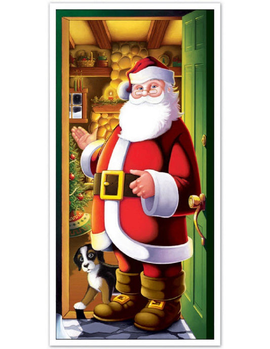 Beistle Printed Plastic Indoor Outdoor Santa Claus Cover for Front Door Home Holiday Christmas Decoration, 30" x 5', Multicolor