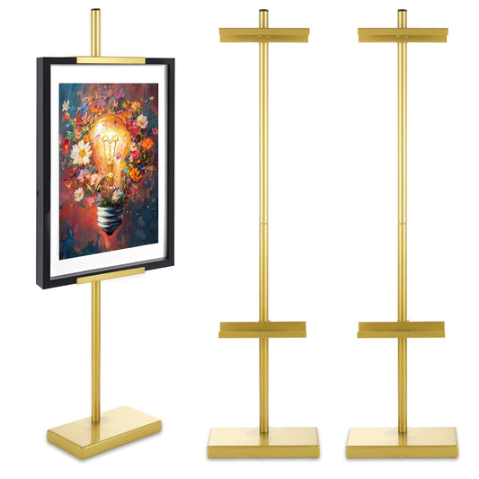DAJAVE 2 Pack Adjustable Tabletop Easel Stand, Gold Picture Easels for Display, Picture Frame Stand for Art, Picture Frames, Photo Signs(29 Inch)