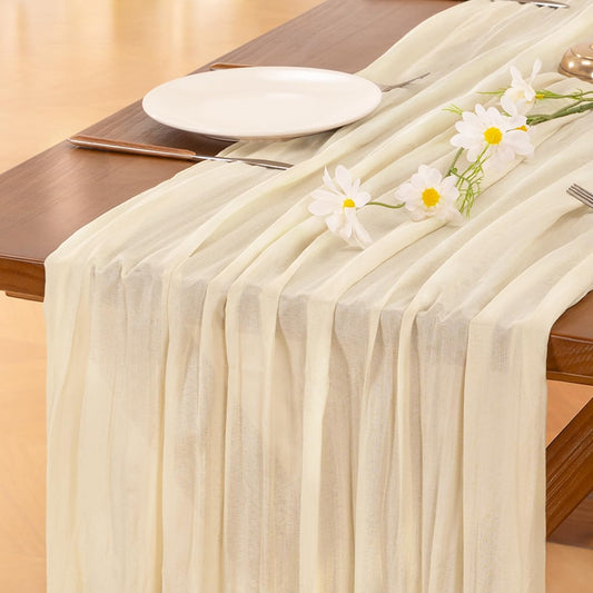 Socomi 3-Piece Beige Cheesecloth Table Runner - 120 Inch Boho Rustic Decor for Weddings & Events