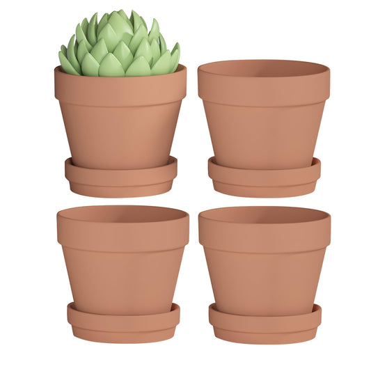 Fcacti 6.3 Inch Clay Pot for Plant with Saucer - 4 Pack Large Terra Cotta Plant Pot with Drainage Hole, Flower Pot with Tray, Terracotta Pot for Indoor Outdoor Plant