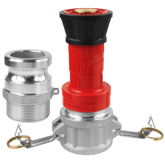 NOVINO Fire Hose Nozzle,2 inch NPSH Heavy-Duty Industrial Fire Hose Constant Flow Fog Nozzle with 2pcs 2" Aluminum Camlock Fitting Coupling Equipment
