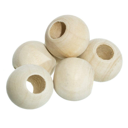 20 Pack of 1 Inch Natural Wooden Round Ball Spacer Beads - Charms for DIY Crafts