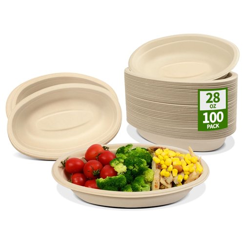 AICHEF 28 oz Oval Paper Bowls 100 Pack Disposable Chi-potle Style Oval Bowls for Burrito Roll, Nacho, Baked Potato, Taco Salads, Nacho Potato Bar Supplies