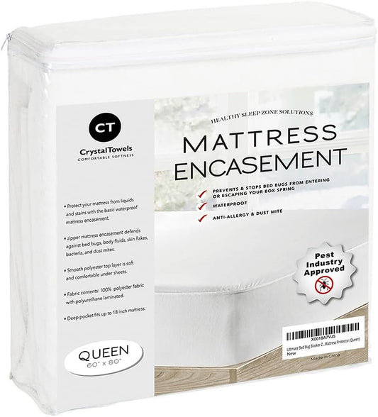 Waterproof Mattress Protector by [Brand Name] - Queen Size 6-Sided Zippered Encasement | Breathable, Machine Washable, Fits Mattresses Up to 16” Deep