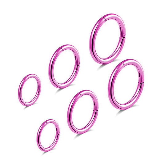 BOGKU 6pcs G23 Titanium Septum Rings 16G Diameter 6mm/8mm/10mm Hinged Nose Ring Hoops for Women Men Cartilage Hoop Earrings Body Piercing Rings Pink Lip Rings (Pink)