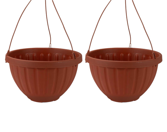 The HC Companies 12 Inch Terra Roma Hanging Planter for Indoor Plants - Round Plant Hanging Basket with Drainage Hole, Clay (Pack of 2)