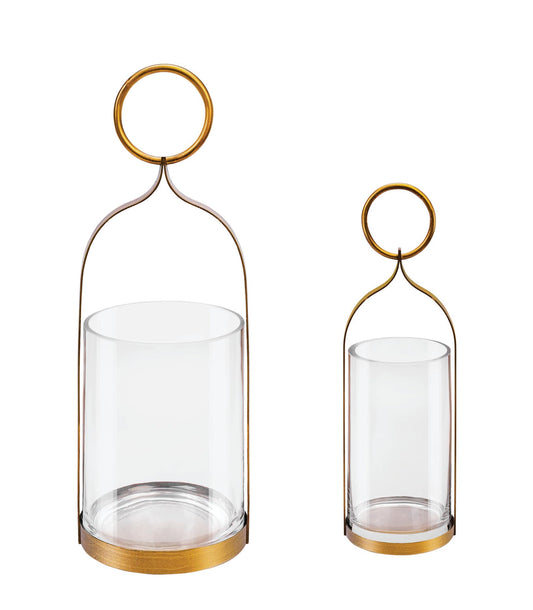 4" & 6" Wide Handmade Sturdy Glass Cylinder Jar with Metal Stand in Antique Brass, Display Glass Container for Candles and Plants, Hurricane Lantern, Candle Holder, Industrial, Farmhouse, Outdoor