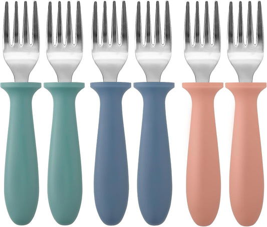 Pimoys Stainless Steel Toddler Forks - 6-Pack Baby Utensils with Plastic Handles | Dishwasher Safe