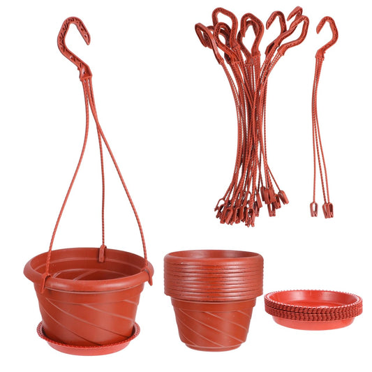 Yardwe 10Pcs Plastic Hanging Planters with Hooks Garden Planters for Indoor Outdoor Balcony Decor Durable Plastic Hanging Flower Pots with Drainage Holes