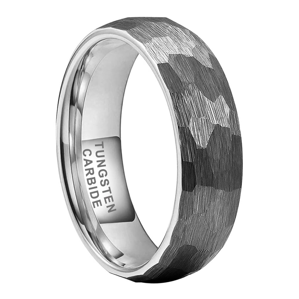 TUTISS 6mm Hammered Tungsten Rings for Men Women Fashion Engagement Wedding Bands Domed Matte Finish Comfort Fit Size 7