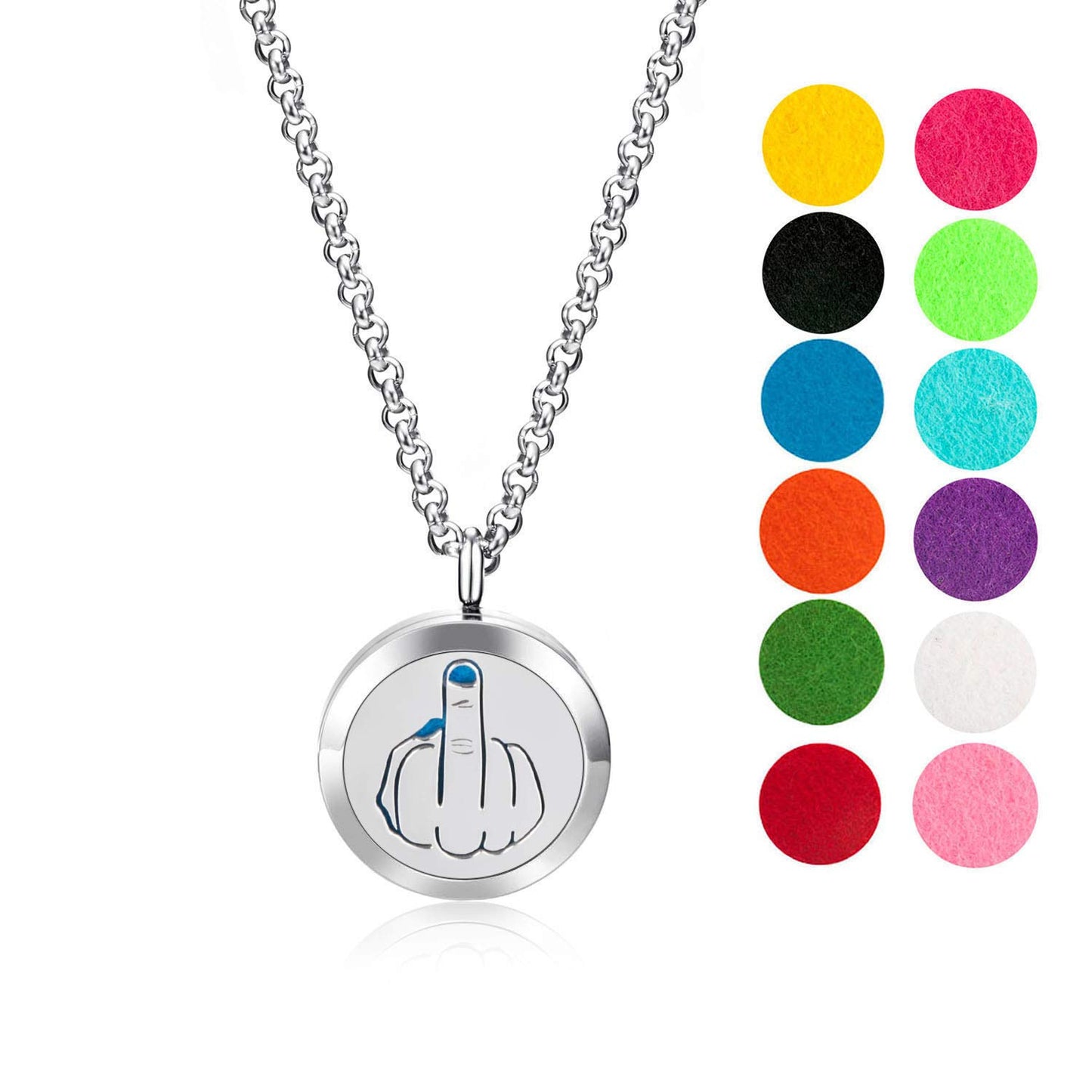 Wild Essentials Middle Finger Necklace Essential Oil Diffuser Kit, Lavender, Lemongrass, Peppermint, Orange Oils, 12 Refill Pads, Calming Aromatherapy Gift Set, Customizable Color Changing, Perfume