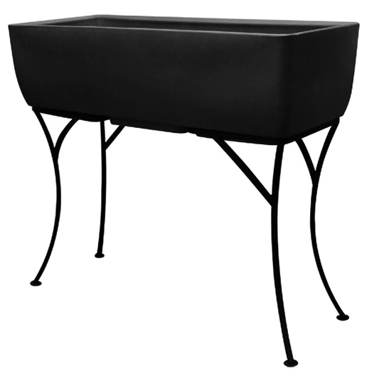 RTS Home Accents 36" x 15" Rectangular Garden Planter with Wrought Iron Stand for Indoor or Outdoor Gardening, Black - Durable, Stylish, and Weather-Resistant Planter for Modern Garden Spaces