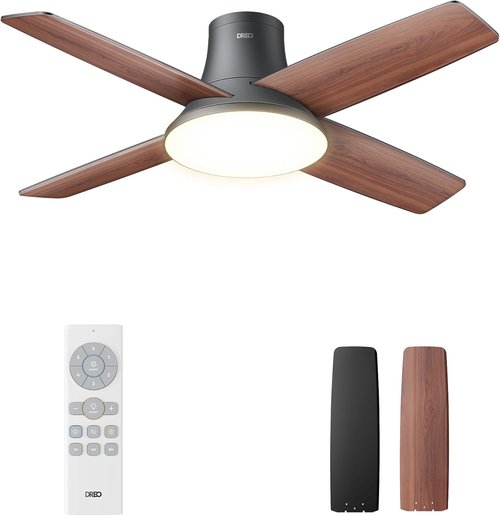 Dreo Ceiling Fan - 44 Inch Low Profile with Lights & Remote | Quiet Reversible Motor, 6-Speed, Dimmable LED