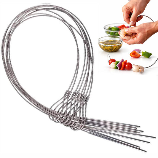 Wadoy Flexible BBQ Skewers for Grilling, 29 Inch Stainless Steel Cable Skewers, Reusable Kabob Skewers for Grill, Barbecue Camping 8 Pcs