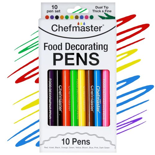 Chefmaster Edible Decorating Pens - Dual-Tipped, Fade-Resistant Color - 10 Pack for Easy Dessert Decoration - Made in the USA