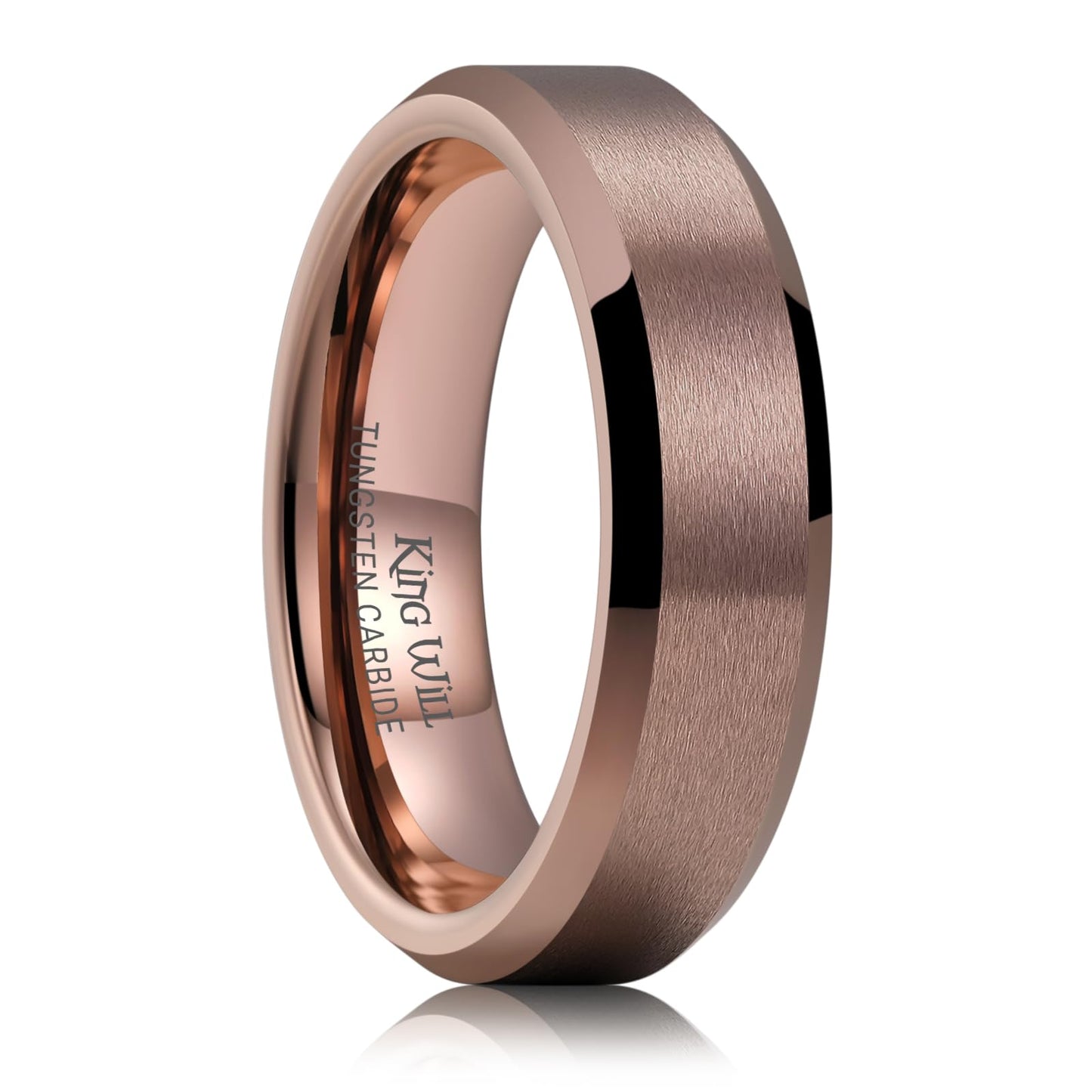 King Will Brown Basic Tungsten Rings For Men 6mm Wedding Band Polished Edge Brushed Matte Promise Ring Comfort Fit, Size 12