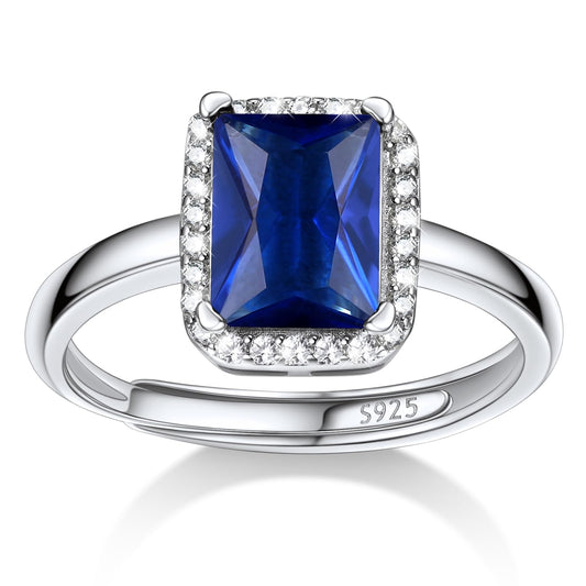 Bestyle Adorable September Sapphire Birthstone Rings 925 Sterling Silver CZ Square Gemstone Rings Great Birthday Gift for Daughter/Wife/Mom/Grandma