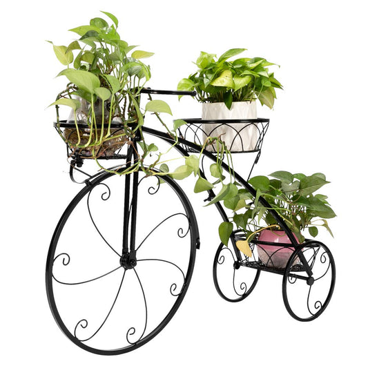 Guilansa Tricycle Plant Stand, Flower Pot Cart Holder Patio Stand Holder Outdoor Displaying Plants Flowers (Black)