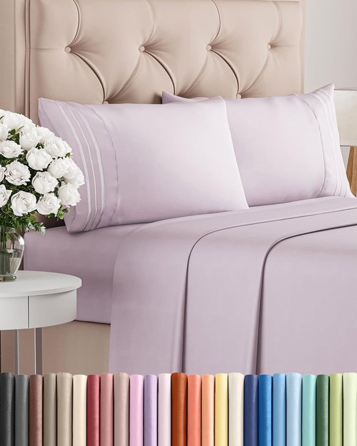 Cal King Size Sheet Set by [Brand Name] - Comfy Cooling & Breathable Bed Sheets - Luxury Light Lavender - Deep Pockets & Wrinkle-Free