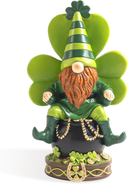 Skiennix St. Patrick's Day Gnomes - Resin Leprechaun Pot of Gold Figurines | Green Indoor Decor