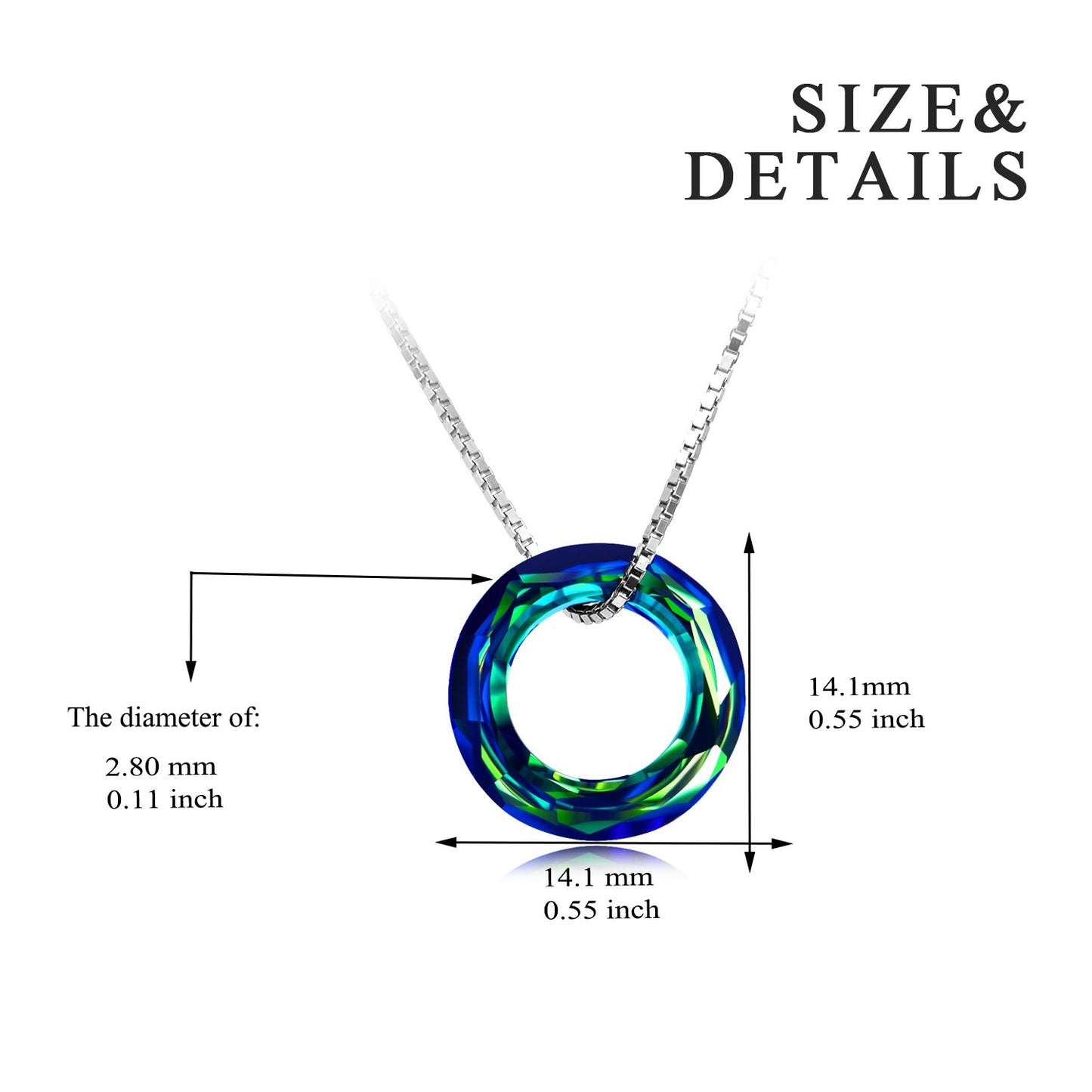 AOBOCO Circle Crystal Necklace 925 Sterling Silver Blue Crystal Pendant Necklace for Women with Austrian Crystals Jewelry for Women Christmas Birthday Holiday Gifts (Dia 0.55" Circle Blue)