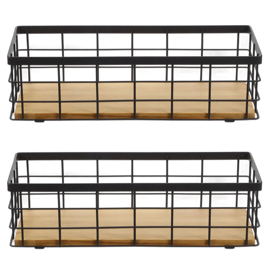 2 Pack Small Wire Baskets, Narrow Rustic Storage Bin for Bathroom Counter, Farmhouse RectangleOrganizer Tray for Kitchen Countertop, Pantry, RV, Office Decorative