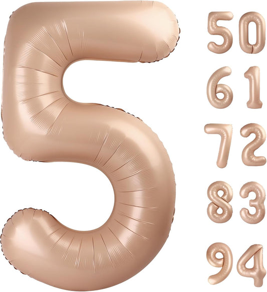 Tan Number 5 Balloon | 40-Inch Light Brown Birthday Decoration | Beige Party Supplies