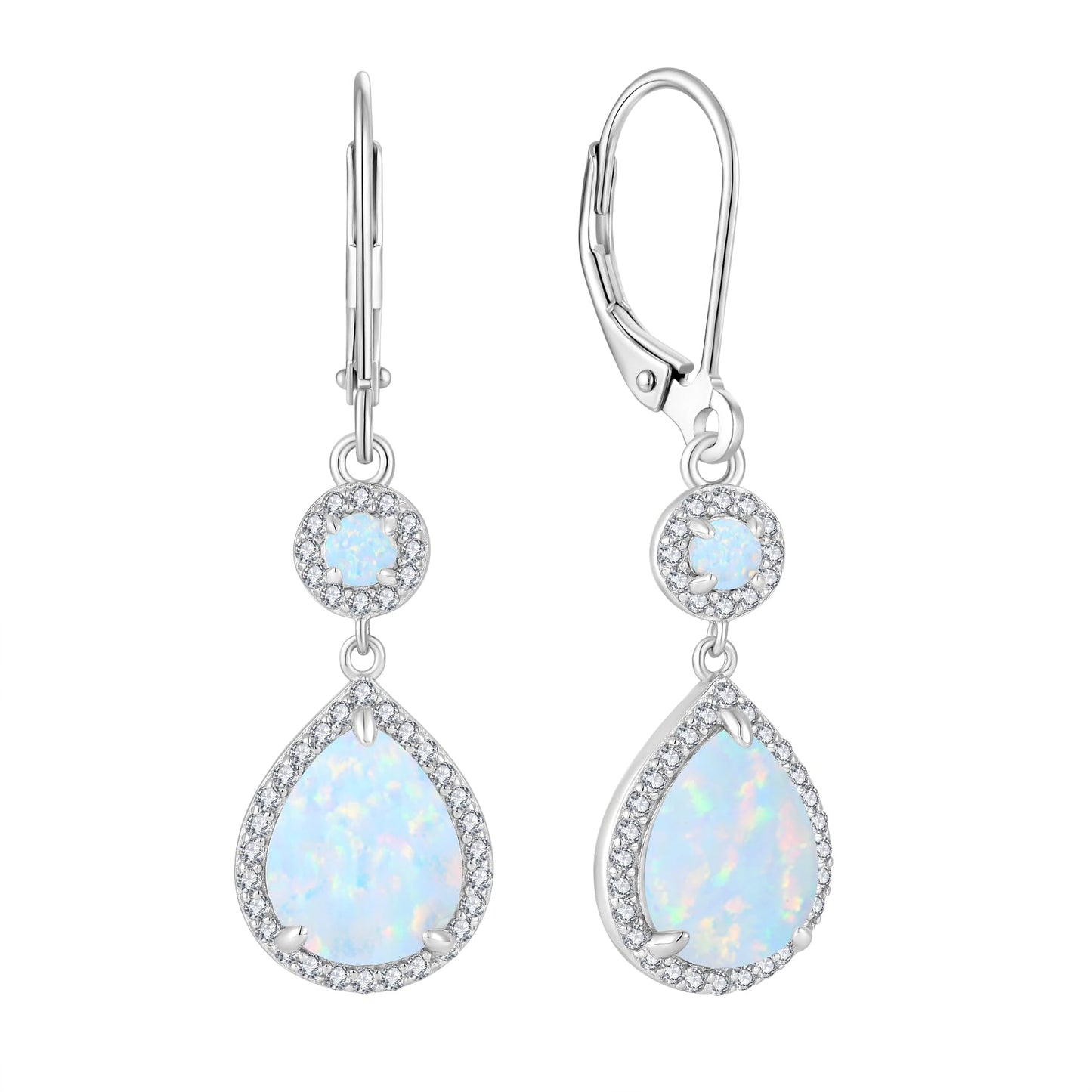 FYNSBLE White Opal Earrings for Women Sterling Silver Dangle Drop Leverback Earrings Hypoallergenic Jewelry for Women