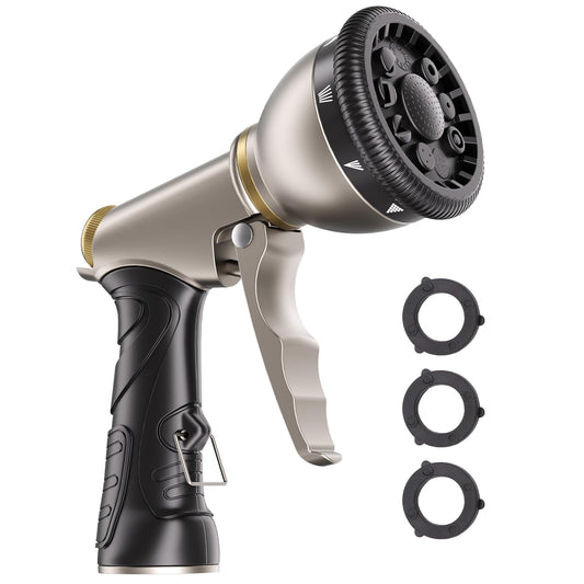Besiter Garden Nozzle Sprayer, High Pressure Metal Water Hose Sprayer with 9 Watering Patterns, Heavy Duty Sprayer for Washing Cars, Watering Plants, Cleaning Yard & Showering Pets (Black)