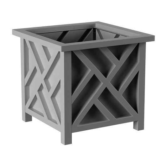 Lattice Design Outdoor Planter Box - 14.75” Square 13” Tall Gray Plant Pot - Decorative Plant Pots for Front Porch Decor - Flower Pots Outdoor Planters for Porch Patio or Garden Decor by Pure Garden