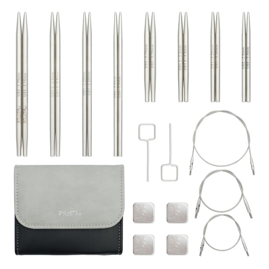 KnitPro Stelo Petite Mini Interchangeable Needle Set 2" (5cm) & 3" (7.5cm) | 4 US Sizes (0 to 2)