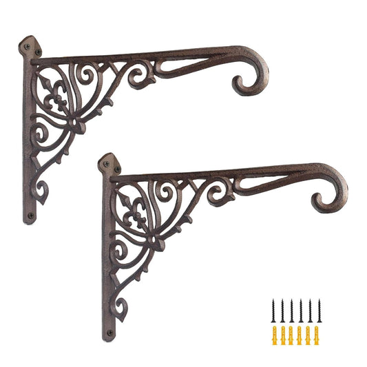 Z metnal Cast Iron Plant Hanger - 12 inch Rustic Wall Mounted Hanging Basket Holder for Outdoor Garden, Patio, Porch Decor - Heavy Duty Metal Hook Bracket