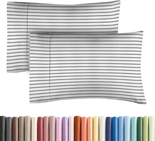 King Standard Pillow Cases - Ultra-Soft Hotel Quality Covers | Fade-Free & Wrinkle Resistant - Set of 2 - Grey Stripes