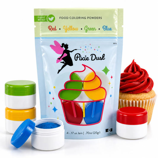 All-Natural Food Coloring Powder set - Red, Yellow, Blue, Green. | Perfect for cake decorating, cookie frosting, icing & drinks | Dye-Free, Plant-Based, Flavorless, Kosher | No-Carmine, No annatto, No Propylene Glycol | by PIXIE DUST | Medium .17 oz Each
