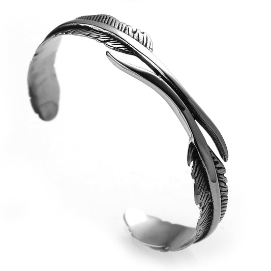Baoaichi Handmade Vintage Feather Cuff Bracelet For Men & Women, Adjustable Stainless Steel Bangle Bracelet, Unisex Boho Feather Cuff Bracelet, Punk Bracelets, Mens Birthday & Christmas Gifts