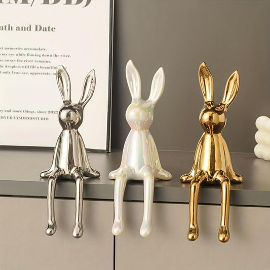 Regine Switzerland Ceramic Long-Eared Rabbit Statue - Luxury Home Decoration in Gold