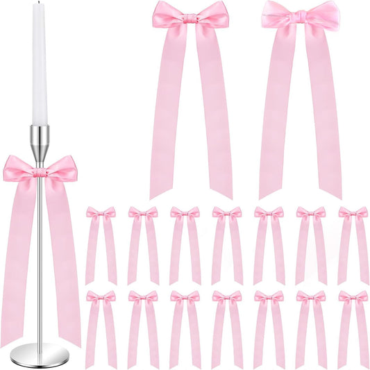 Regine Switzerland 16-Piece Pink Candlestick Bow Set - 13-Inch Ribbon Decor for Weddings & Parties