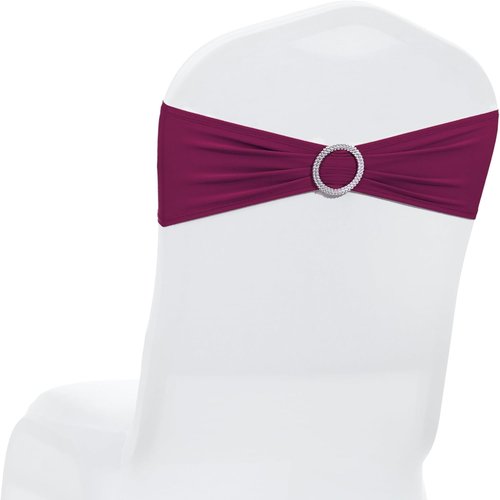 MDS Spandex Chair Sashes - Universal Fit Elastic Stretch Ties with Buckle Slider Bow | Pack of 250 - Eggplant