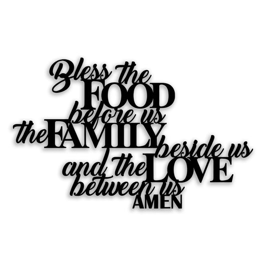 Bless the Food Metal Wall Decor - Scripture Room Decor Bible Quotes Wall Art Christian Home Decor for Living Room, Dining Room, Kitchen (Black)