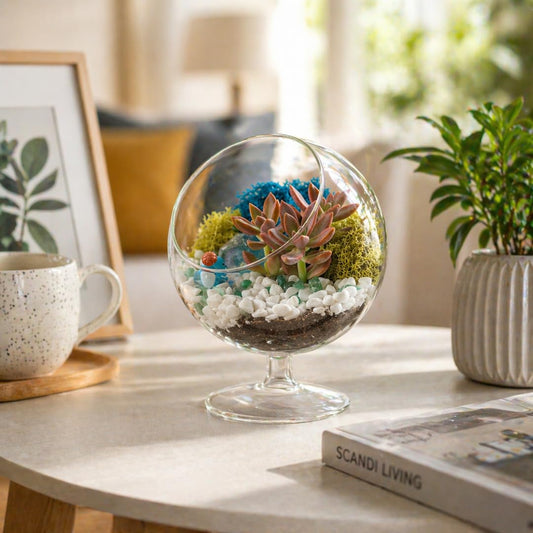 Creations by Nathalie DIY 6" DIY Chalice Terrarium Kit - Build Your Own Glass Terrarium for Adults & Teens with Moss, Crystals, Tools & Decorative Figurine - Mini Ecosystem (Plant Not Included)
